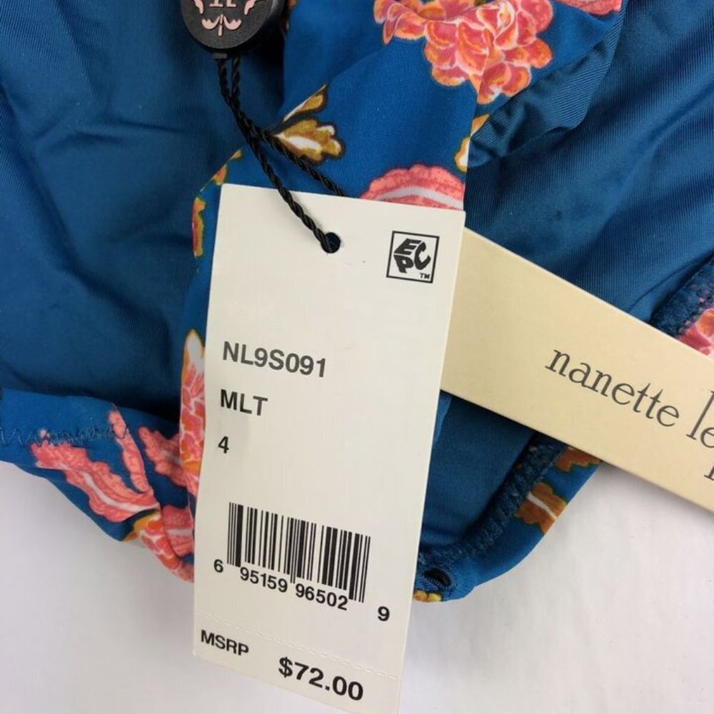 Nanette Lepore Women’s Blue Floral Hipster Bikini Bottom Size 4 - Picture 3 of 3